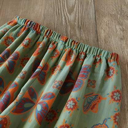 Loungewearsett med Sommerfugltrykk – Vintage Stil, Bomull