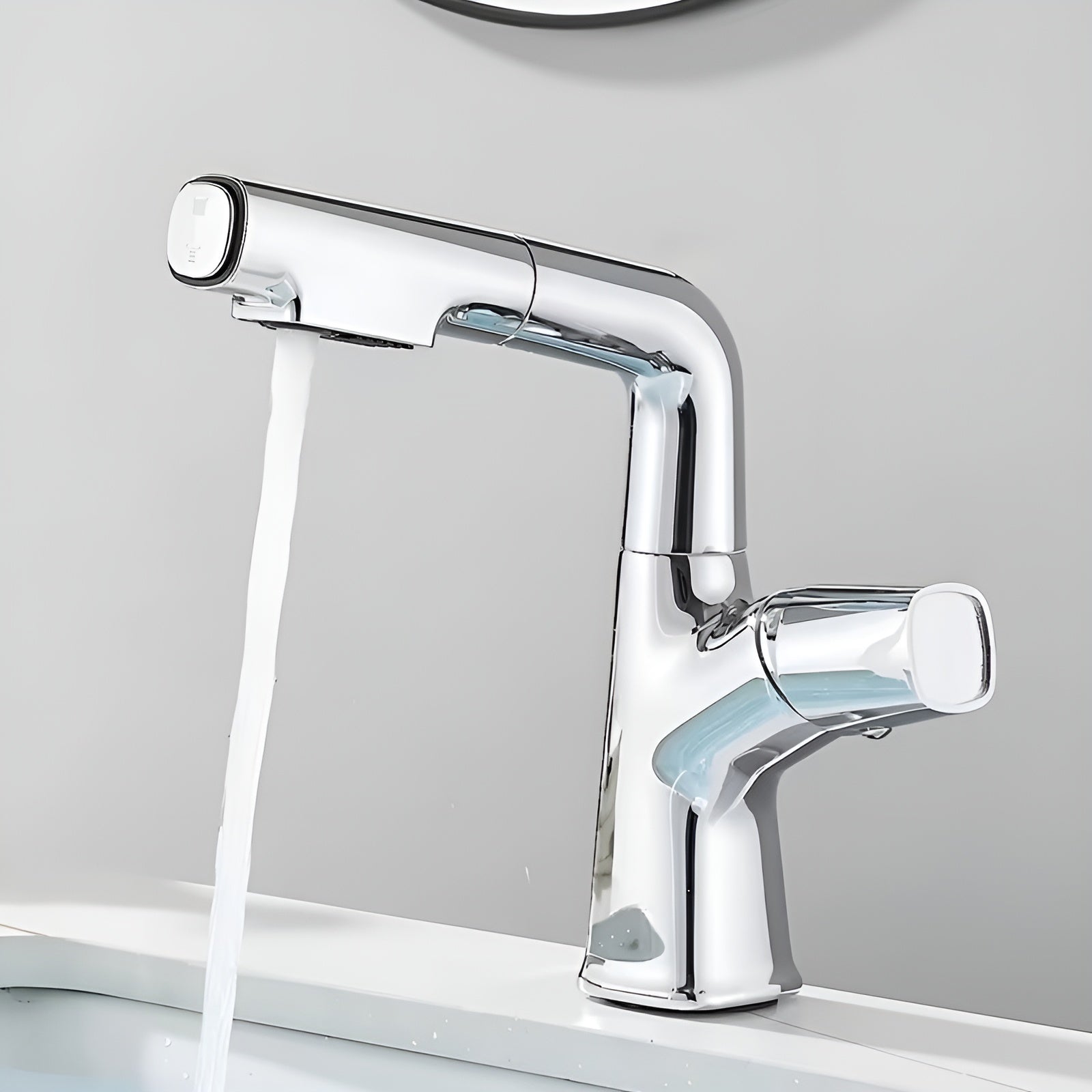 Ausziehbare Badezimmerarmatur für Waschbecken – Einhebel-Waschtischarmatur mit ausziehbarer Brause, Einloch-Montage
