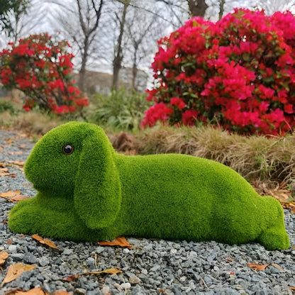 3d-statue Med Flokket Kanin – Påskeharepynt Av Grønn Kunstharpiks | Hagedekorasjon For Terrasse Plen Bonsai
