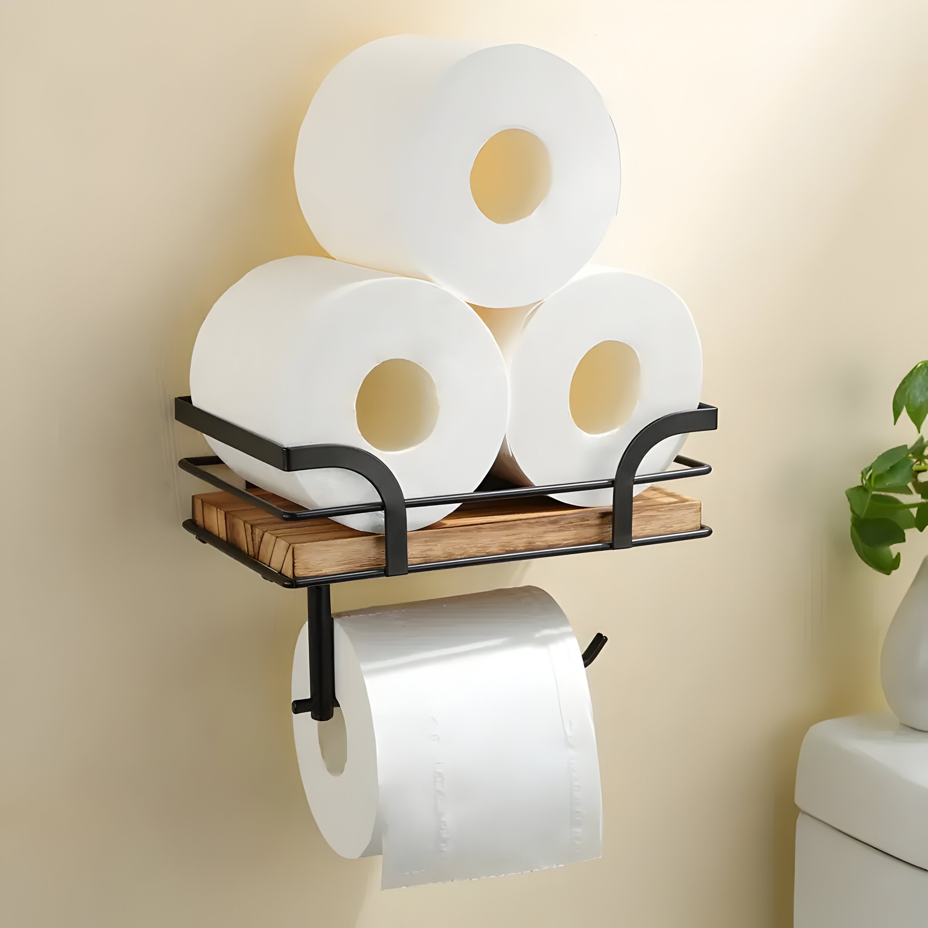 Nordal – Veggmontert Papirholder I Tre Med Hylle