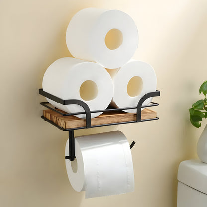 Nordal – Veggmontert Papirholder I Tre Med Hylle