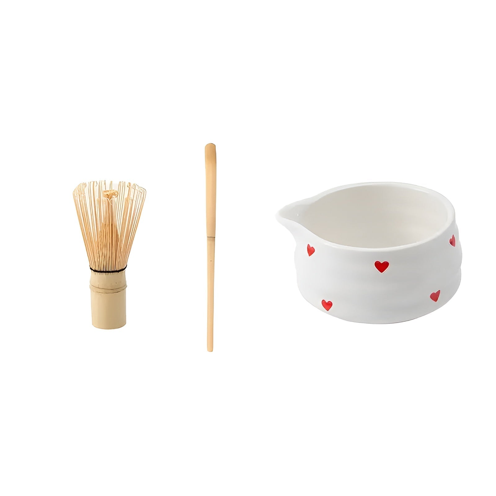 Matcha-sett Med Hjertedesign - 1/3/4/5-delt Tut Og Bambusvisp | Ideell For Hjemmebruk