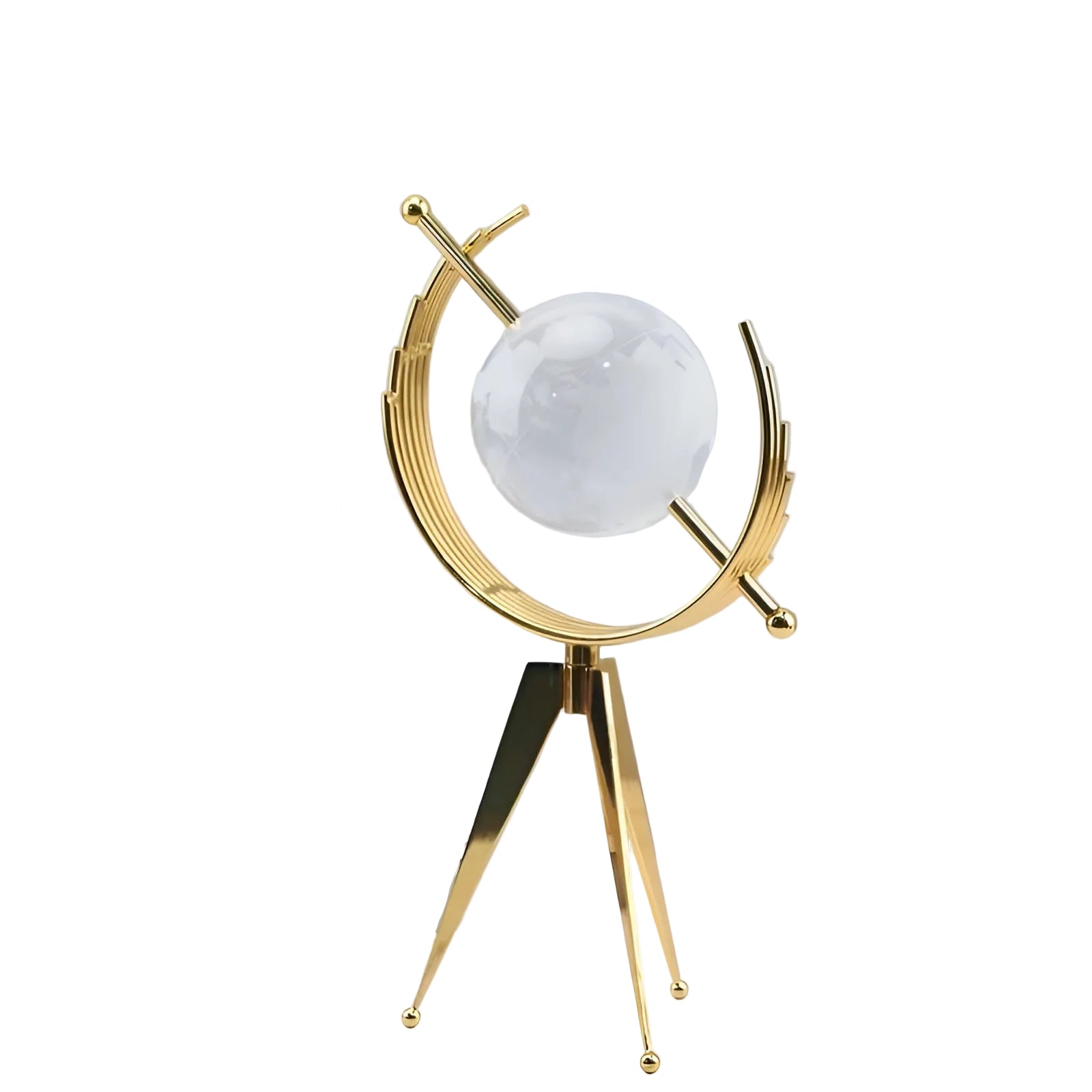 Håndskåret Krystallkule – Elegant Dekorasjon Med Metallstativ | Stilig For Oppholds- Og Arbeidsrom