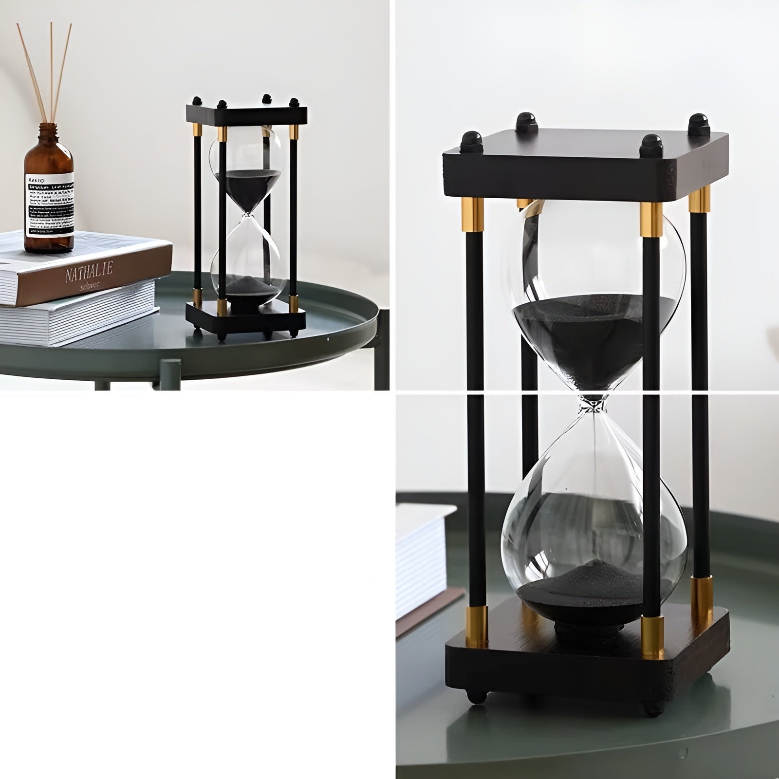 Gratis 60-minutters Timeglass – Kreativt Dekorativt Retrodesign I Svart | Metallramme Med Ripebestandig Sokkel