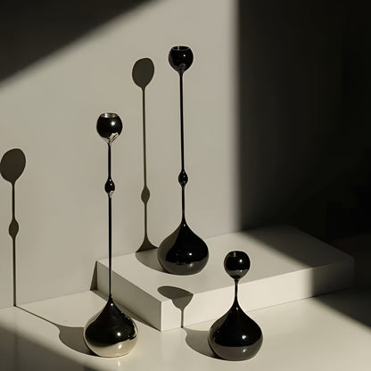 3-pakning Med Lysestaker I Dråpeform – Minimalistisk Design I Svart Metall | Dekorativt Til Stuen Bordet Og Kafeen