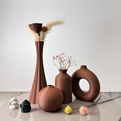 Boho Vase Sett (4 stk) – Dekorativt og Stilrent | Perfekt for Tørkede Blomster og Borddekorasjon - Sjokolade - Vaser