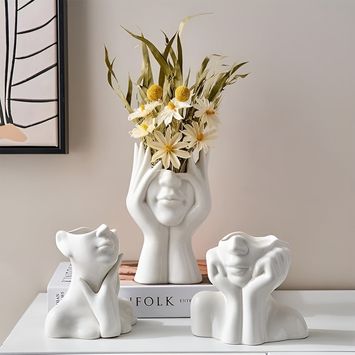 Keramikkvase Med Ansiktsmotiv – Dekorativ Og Elegant | Perfekt For Bord Og Sidebord - Vaser
