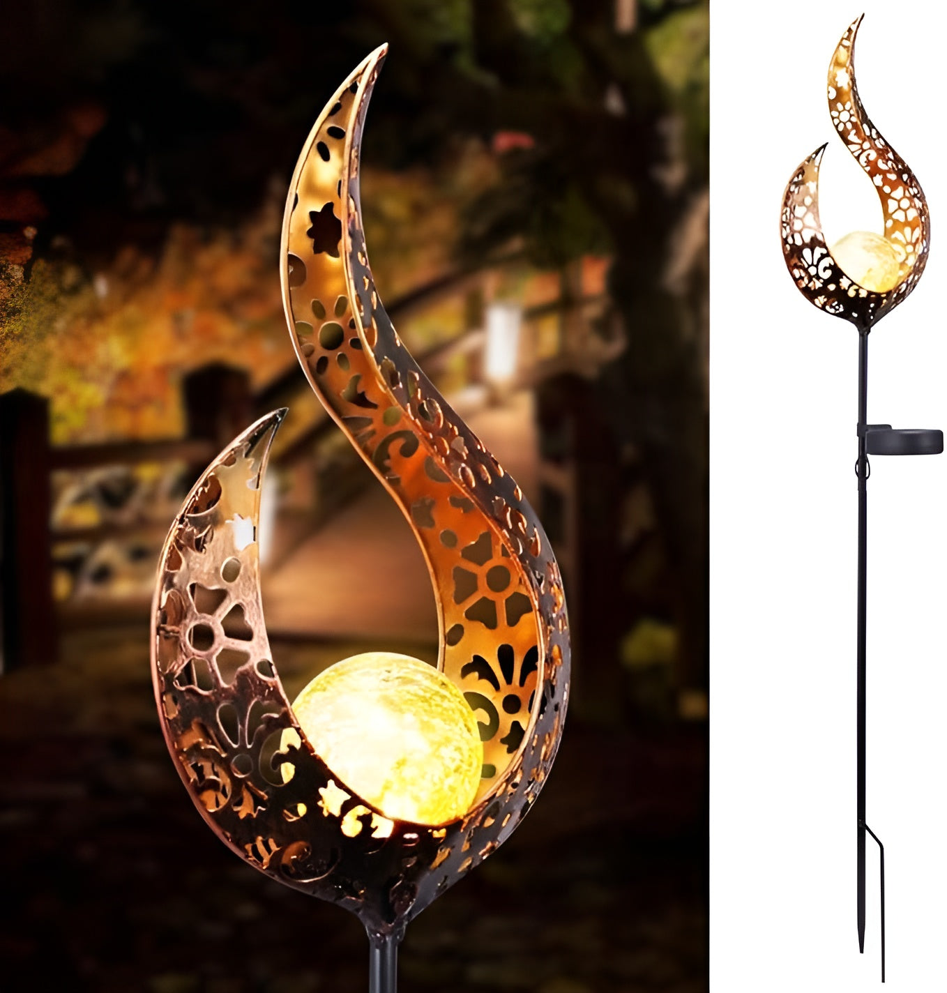 Solcellelampe i Metall – Gir Varmt og Koselig Lys | Perfekt for Terrasse og Hage - Belysning for gangstier