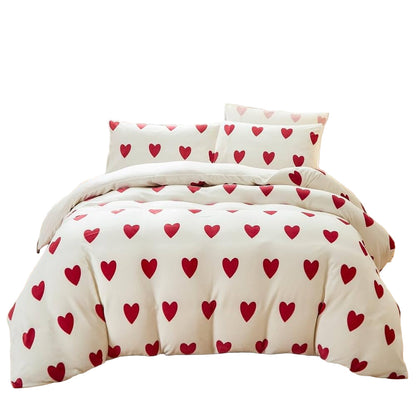 Sengetøysett med Hjertemønster – Mykt og Varmt | Koselig 3-delt Plysjsett i Lys Beige