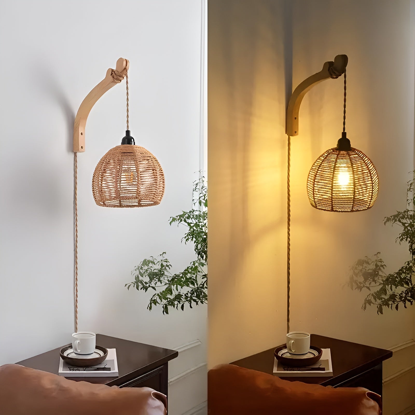 Vegglampe med Flettet Lampeskjerm – Naturlig og Koselig | Perfekt for Soverom og Gang