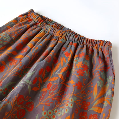Loungewearsett i Bomull – Vintage Bladtrykk, Krage og Komfortabel Passform