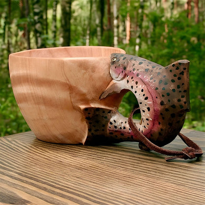 Trekrus Dyremotiv - Rustikt Skandinavisk Kaffekrus Laget Av Naturlig Tre