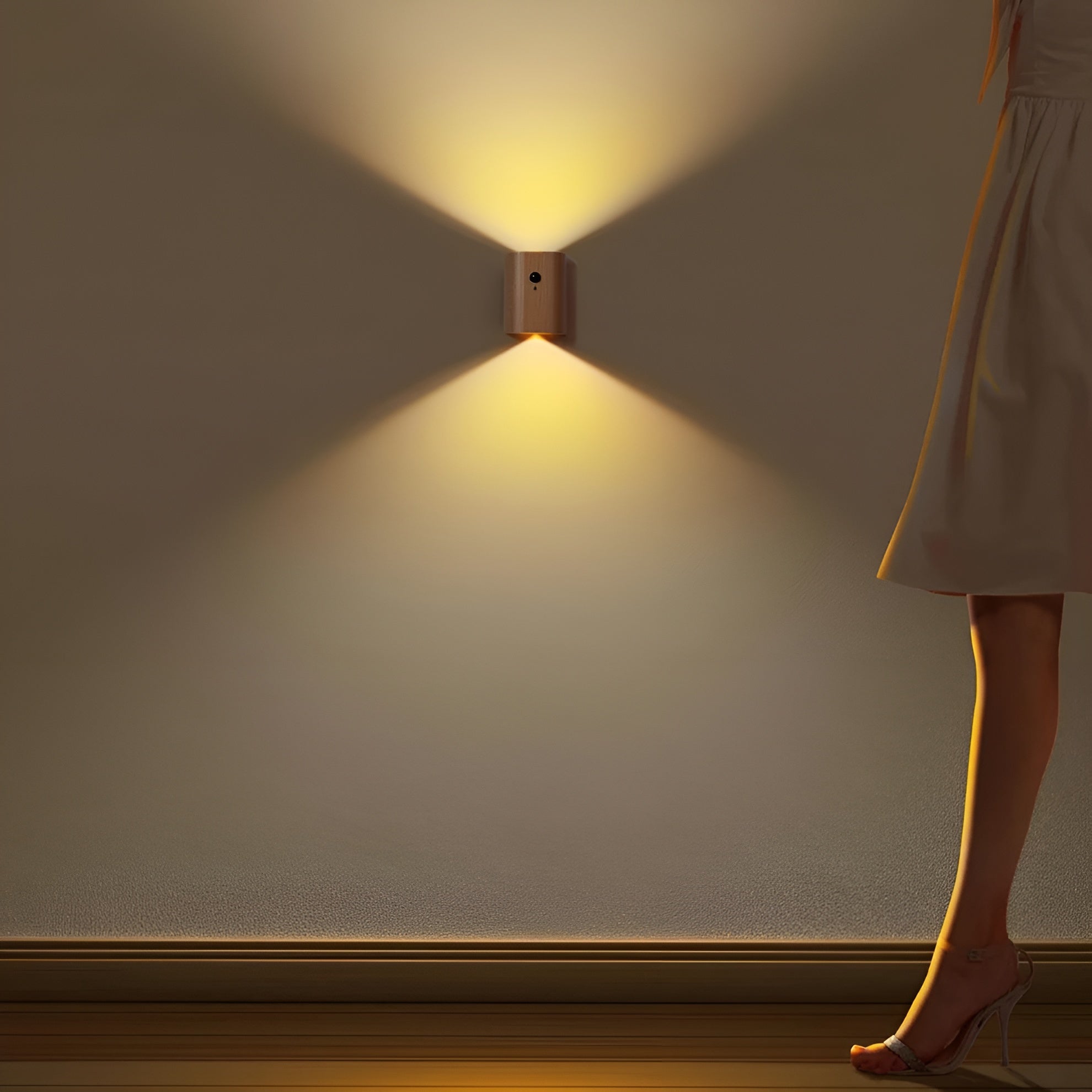 LED Vegglampe i Tre – Med Bevegelsessensor og USB | Perfekt for Gang og Trapp