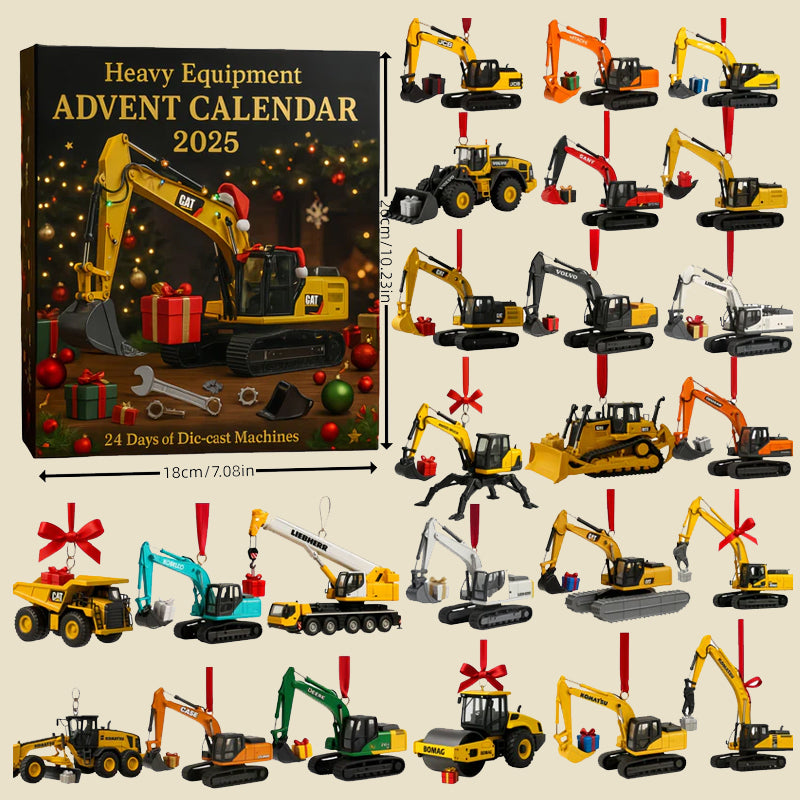 Barn som leker med miniatyr byggekjøretøy fra julekalender