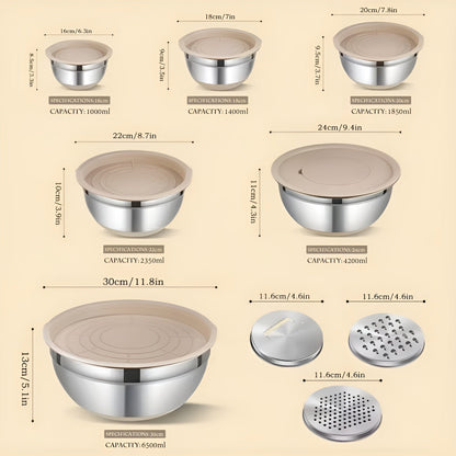 Rørbollesett i Rustfritt Stål (15 deler) – Sklisikker Silikonbunn | Perfekt til Baking og Matlaging