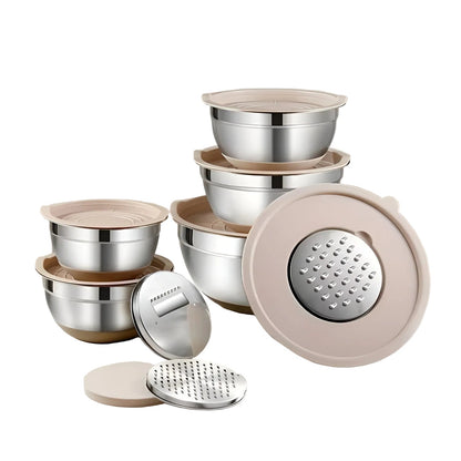 Rørbollesett i Rustfritt Stål (15 deler) – Sklisikker Silikonbunn | Perfekt til Baking og Matlaging