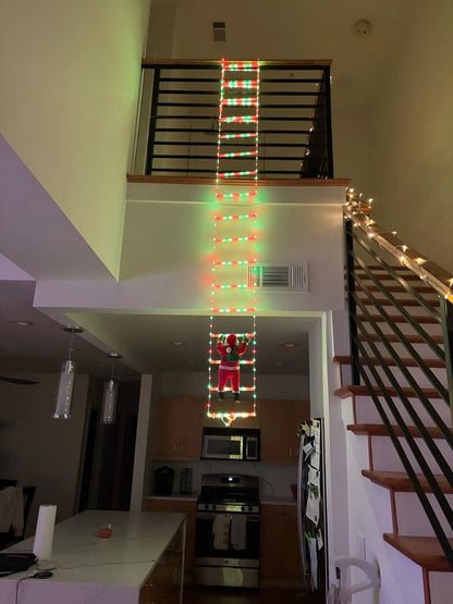 LED Julenisse med Stige – Lysende Juledekorasjon | For Innendørs og Utendørs Bruk, USB-drevet