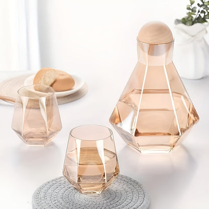 Diamantglass-Karaffesett Med 4 Glass – Moderne Og Dekorativt | 5-delers Sett Med Lokk Til Vann Juice Og Vin - Bernstein