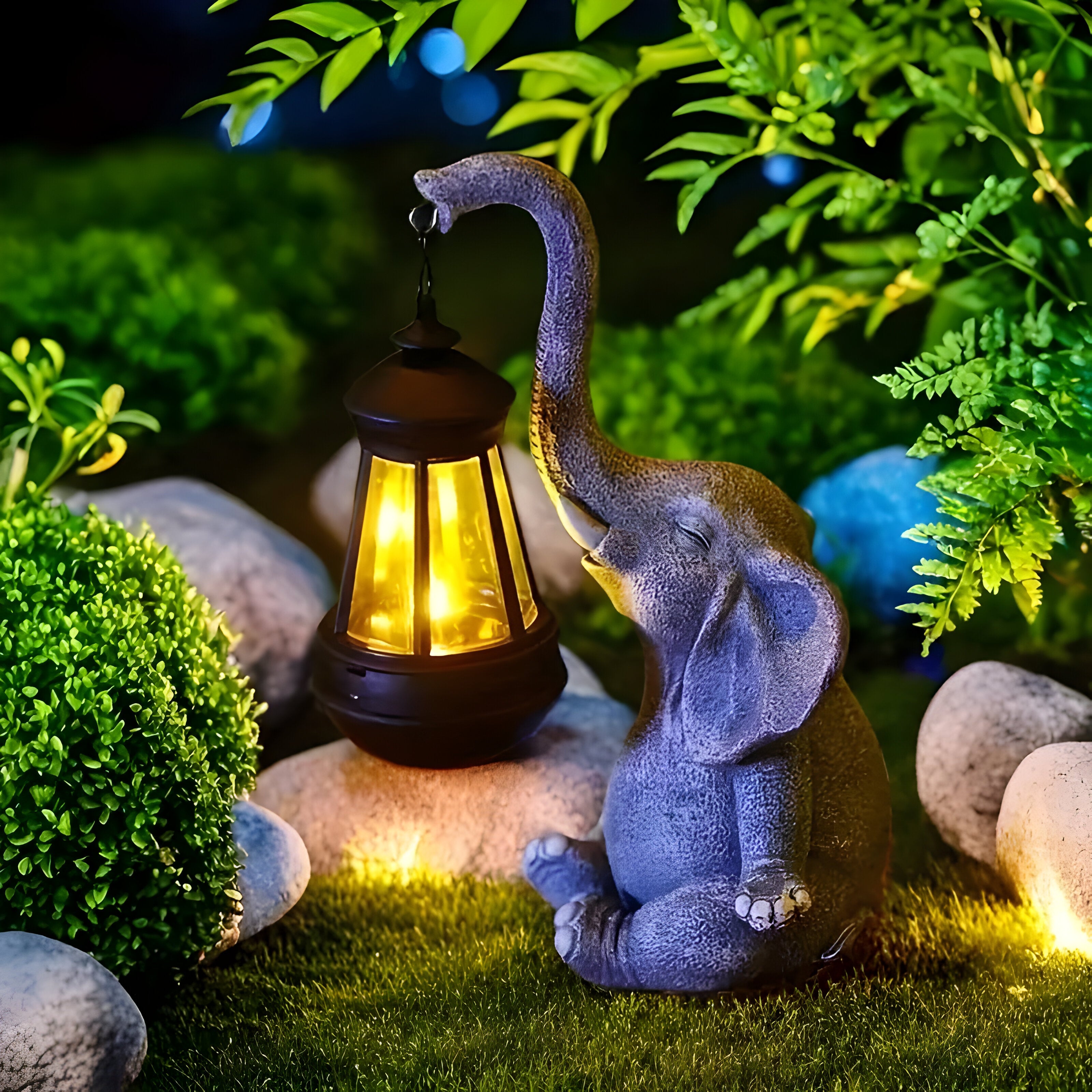 Klaren – Solardrevet Elefantstatue Med Led-lys