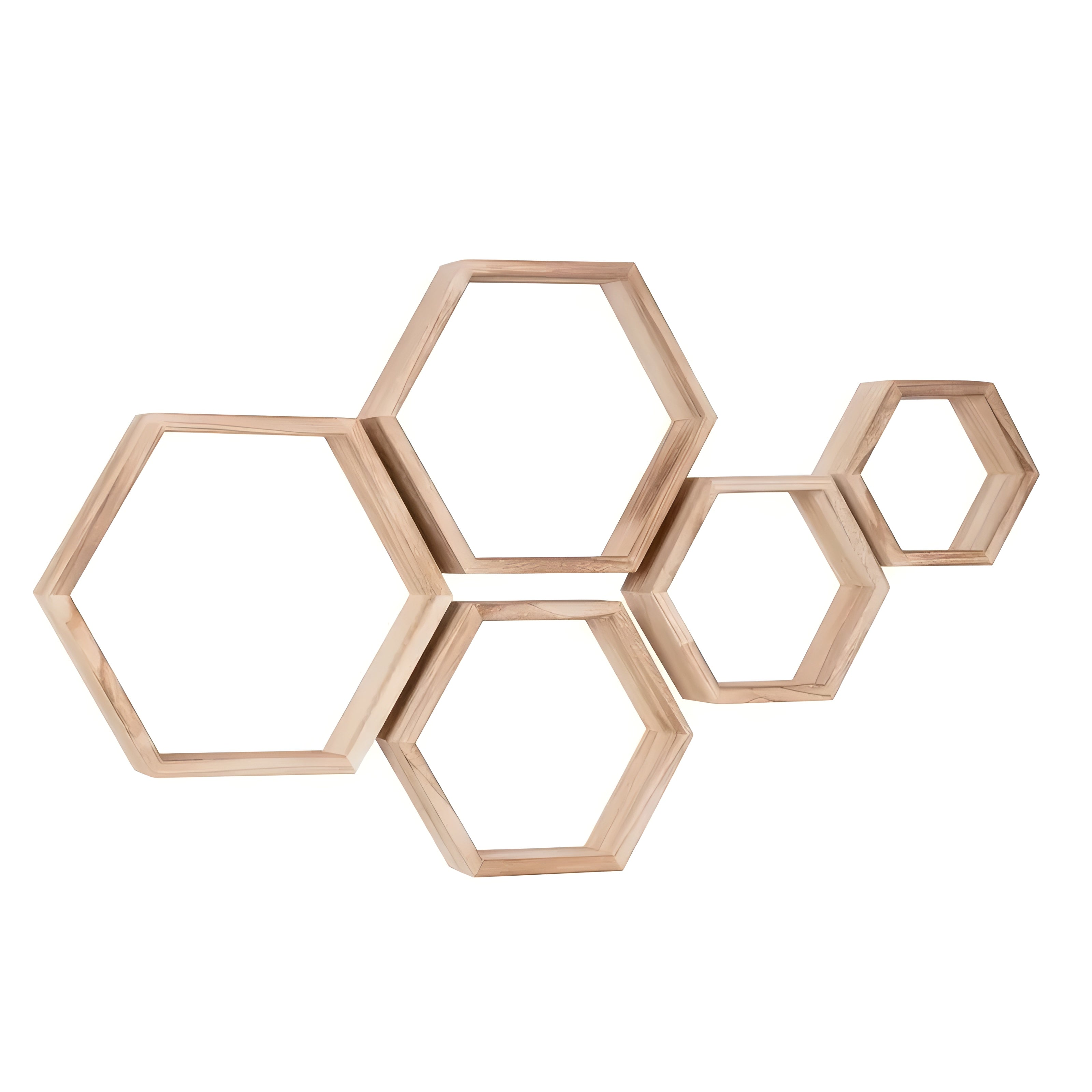 Vegghyller i Tre – Dekorativt 5-Pack i Sekskantet Design | Perfekt for Oppholdsrom