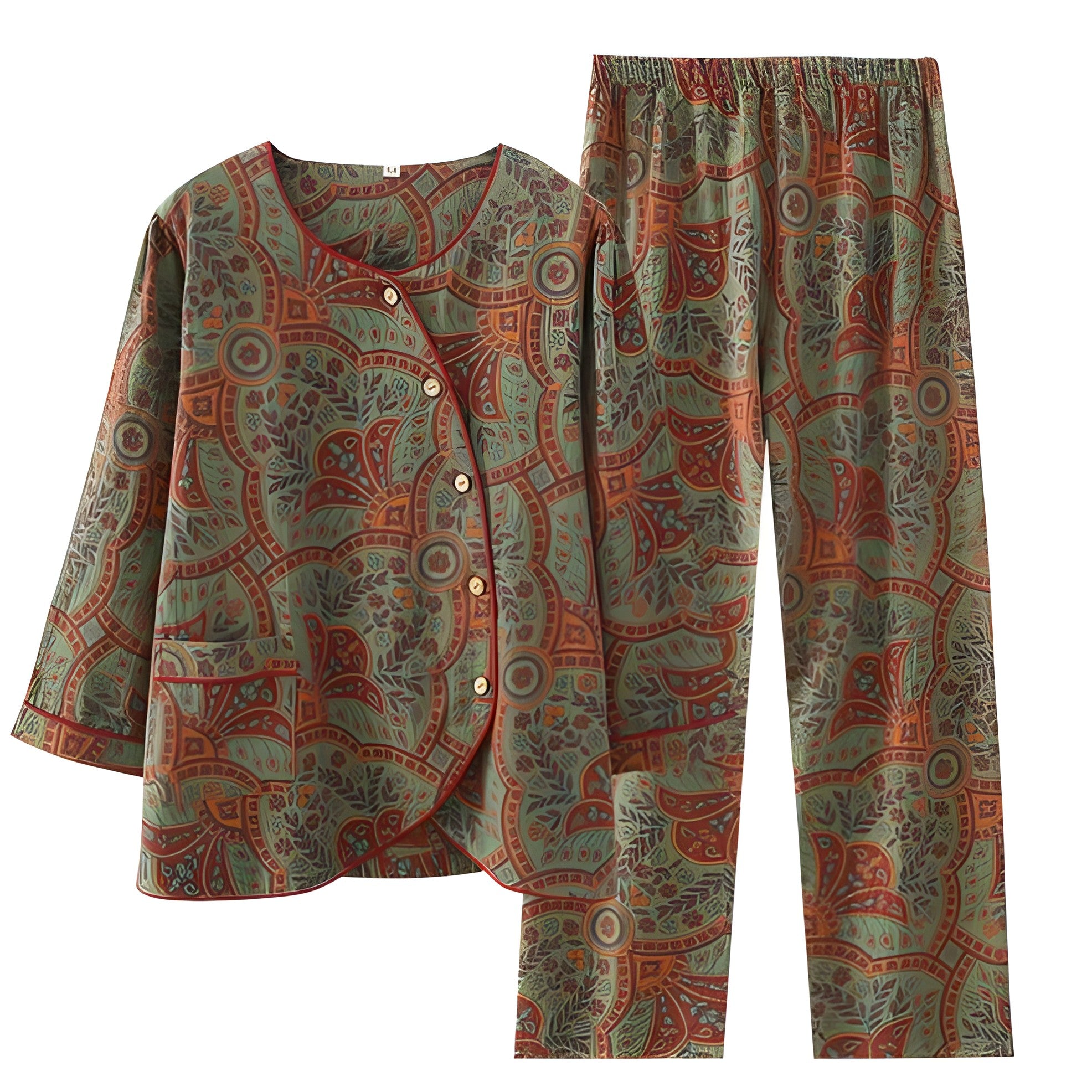 Vintage Jacquard-sett – Rund Hals, Komfortabelt Loungeantrekk
