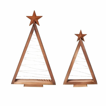 Juletre i Tre – Varmt Hvitbelyst | Perfekt for Bord, Peis og Festlig Dekor