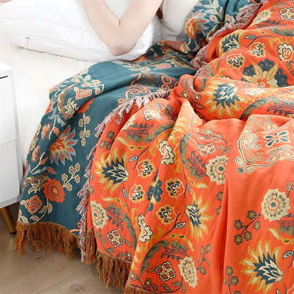 Sansoti Marigold Pledd – Vendbart, Vintage Blomstermønster | Mykt og Stilfullt