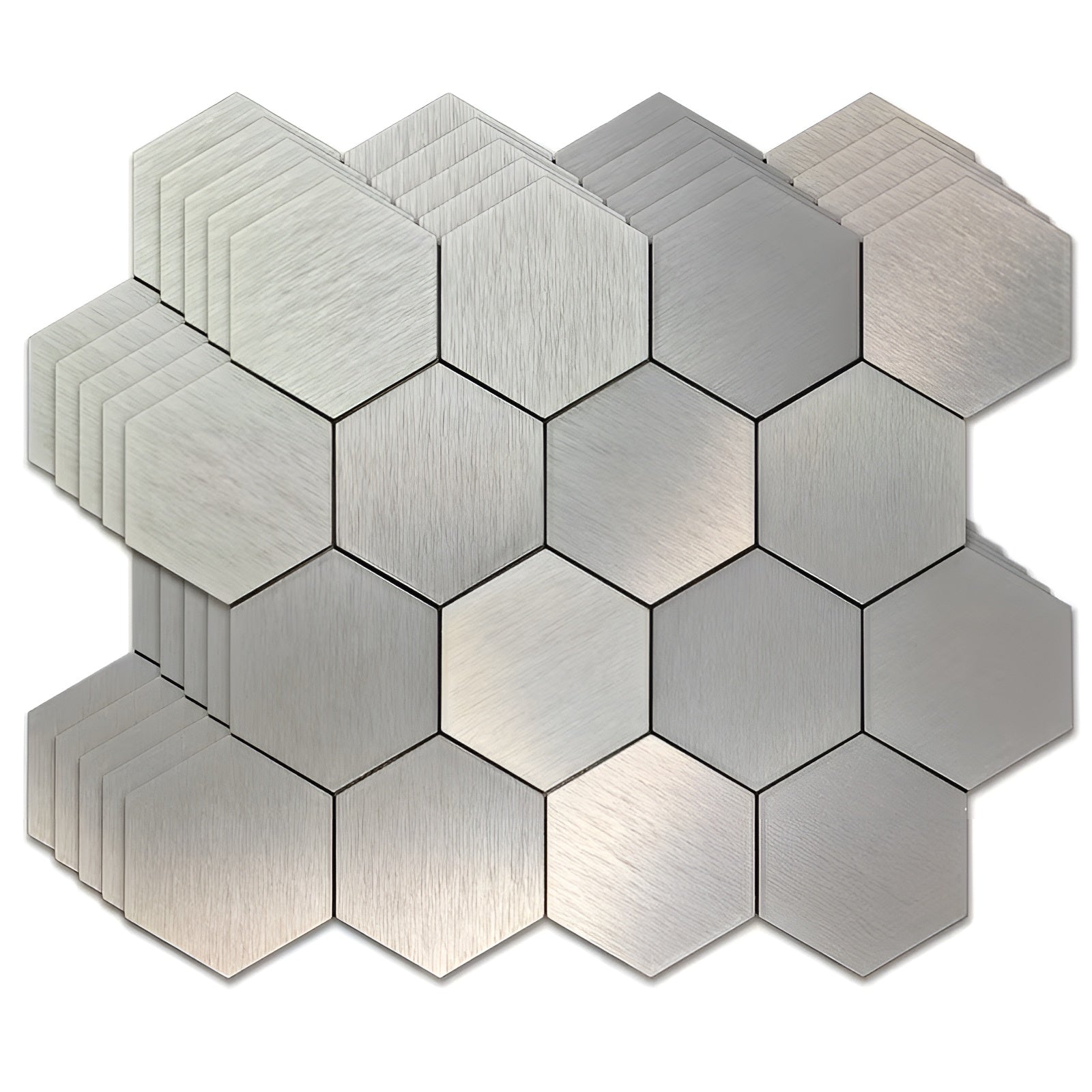 Sekskantede Mosaikkfliser (Sett Med 10) – Selvklebende Og Vanntette | Aluminiumskompositt For Kjøkken Og Bad - Sølv
