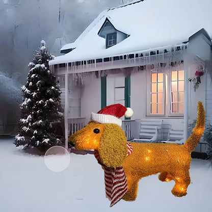 LED Hund med Rød Lue – Lysende Juledekorasjon | Perfekt for Hus og Hage