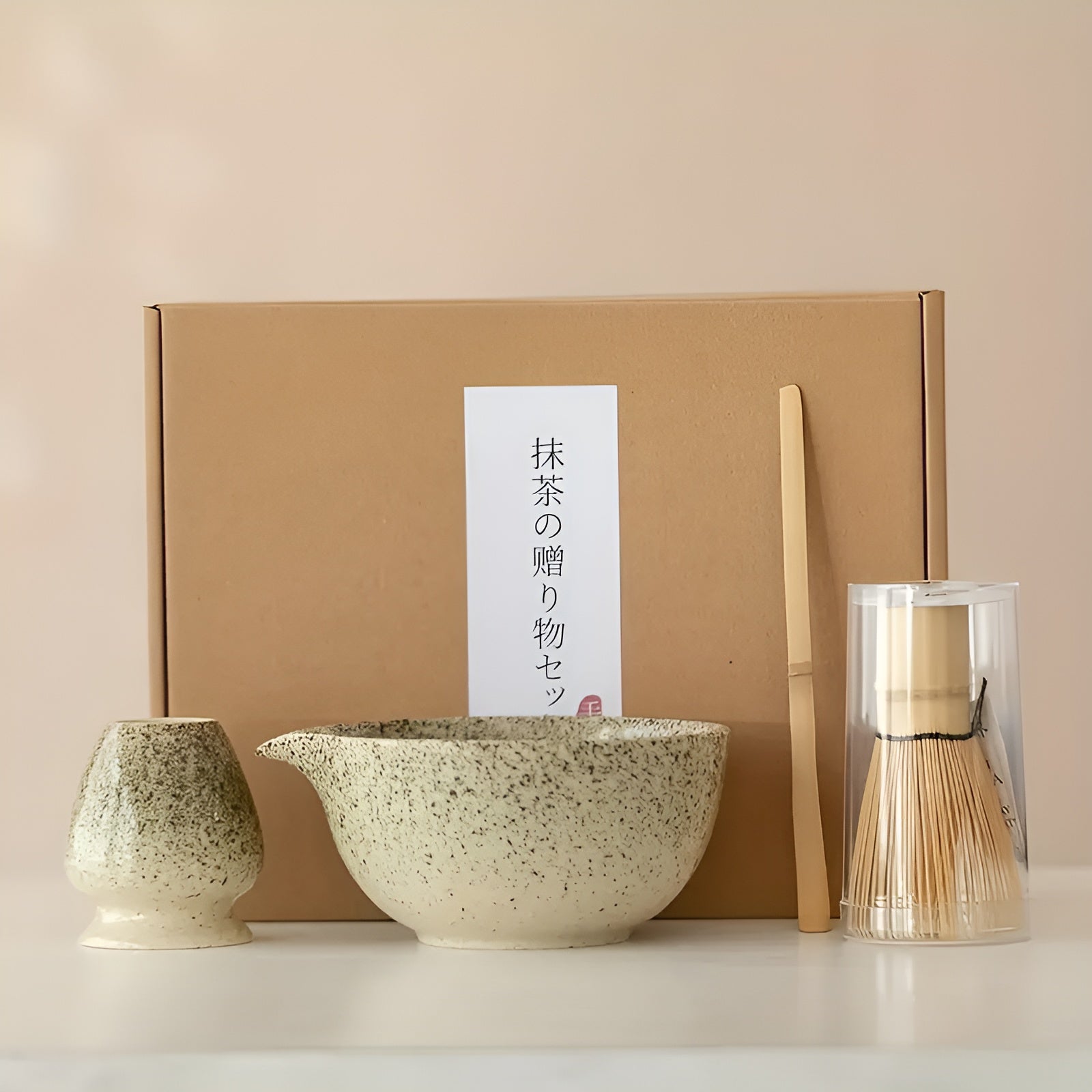 Matcha te-sett i keramikk – 4 deler med bolle og skje | Perfekt som gave og til te-seremonier