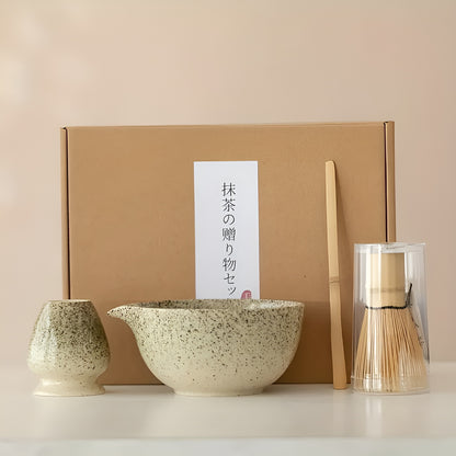 Matcha te-sett i keramikk – 4 deler med bolle og skje | Perfekt som gave og til te-seremonier
