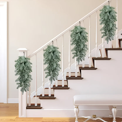 Kunstig Julegirlander – Med Snøperler og Frostet Effekt | Dekorativ Hengedekor til Dør, Peis og Rekkverk