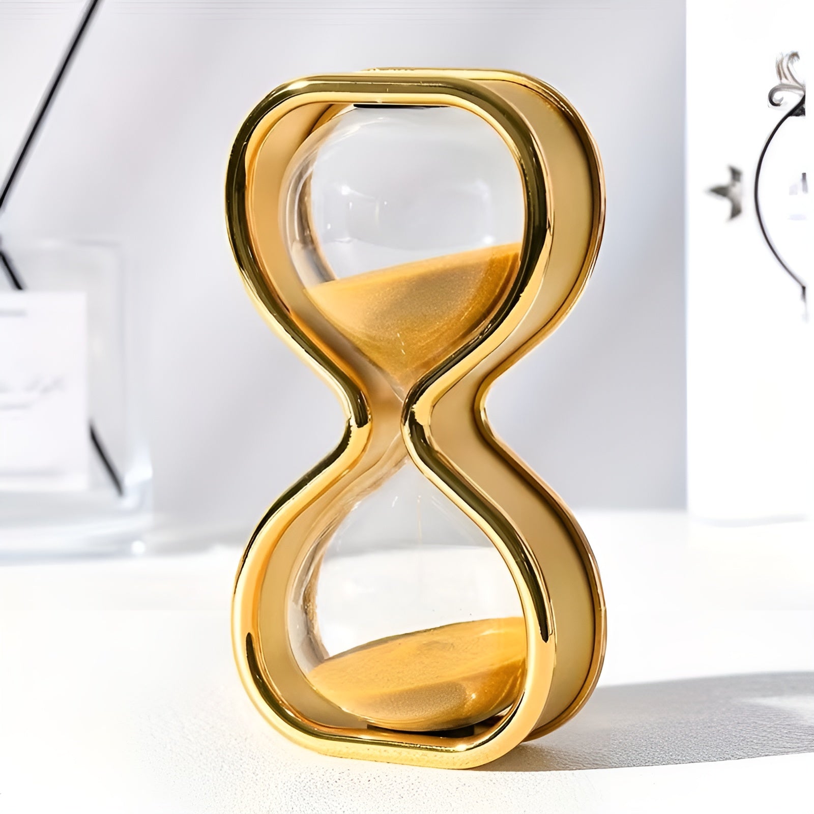 Sandglass med farget sand – Dekorativ og avslappende | Elegant metallramme ca. 30 min - Gul Sand ca. 30 Minuten