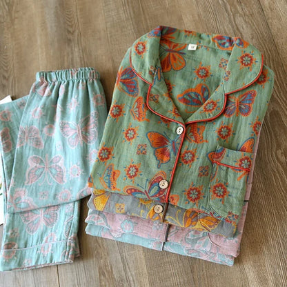 Loungewearsett med Sommerfugltrykk – Vintage Stil, Bomull