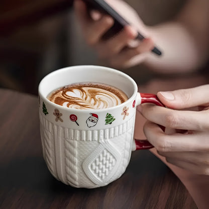 Krus i Keramikk (2 stk) – Søtt Julemotiv med Relieff | Perfekt Gavesett til Par og Varme Drikker