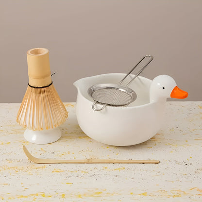 Matcha-sett med Andemotiv – Komplett med Skål, Visp og Sil | Perfekt som Gave