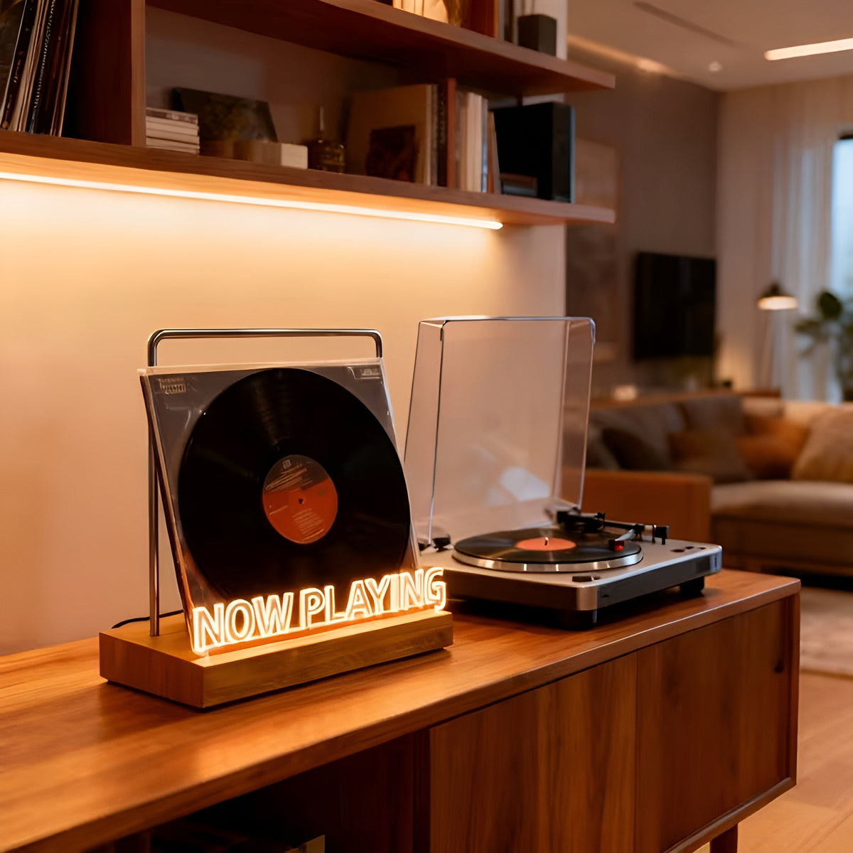 Vinylstativ i Tre – Oppbevaringsstativ for Skrivebord | Perfekt for Visning av Albumomslag