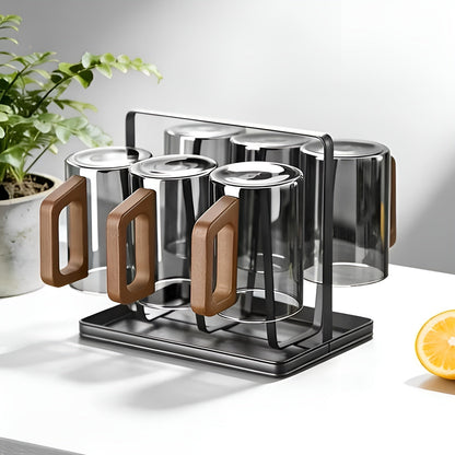 Glasskrussett med Trehåndtak – Varmebestandig og Elegant | Perfekt for Te Vann og Servering - Sett med glass og kopper