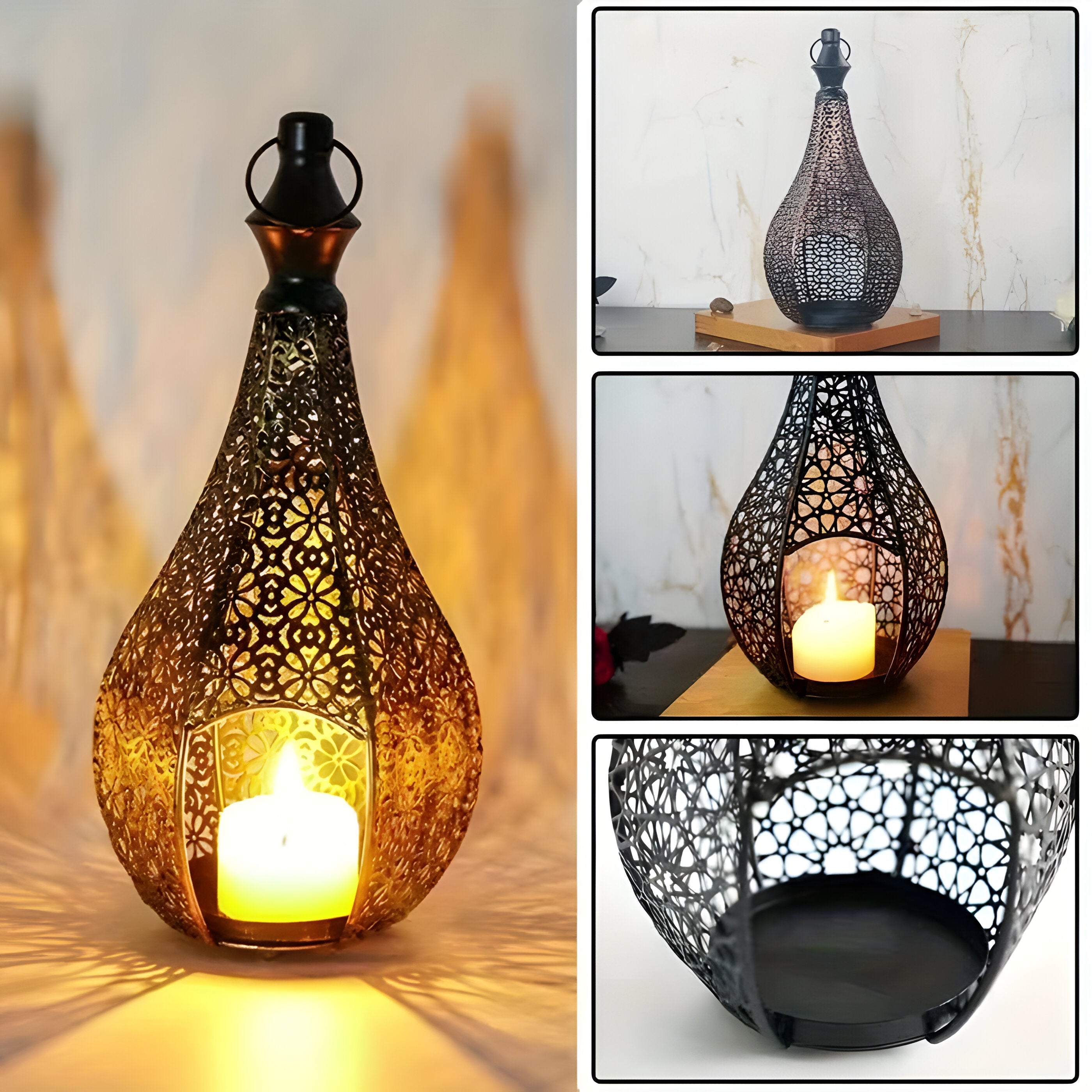 Svala – Lyslykt I Vintage Metall (Håndtak & Glasspaneler)