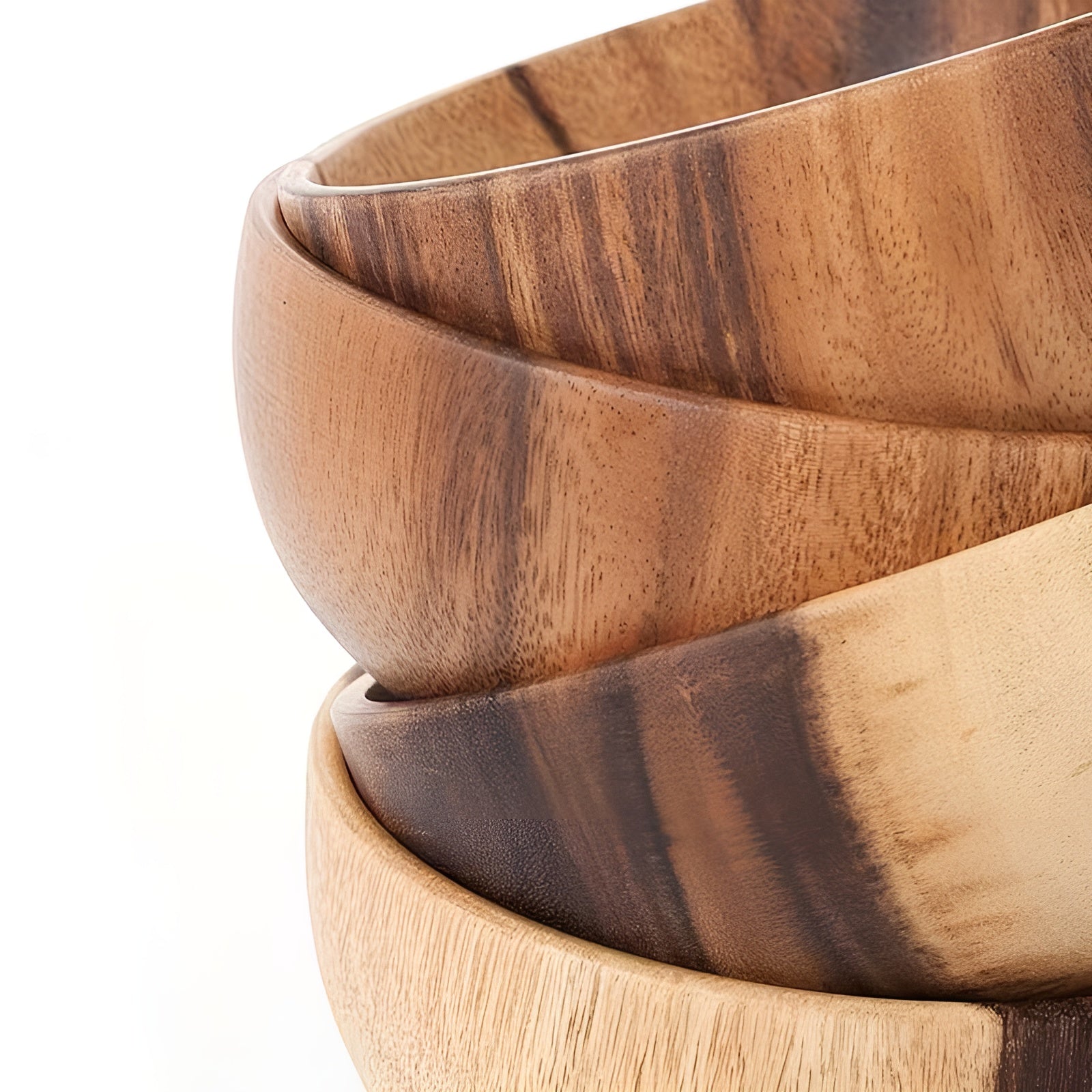 Serveringsskåler i Tre – Håndlagde og Gjenbrukbare | Sett med 4, Perfekt til Salat, Suppe og Ramen