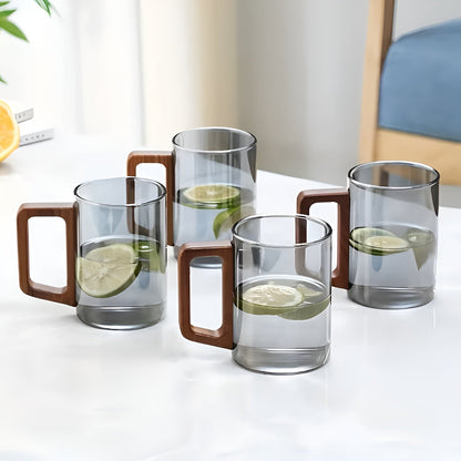 Glasskrussett med Trehåndtak – Varmebestandig og Elegant | Perfekt for Te Vann og Servering - Sett med glass og kopper