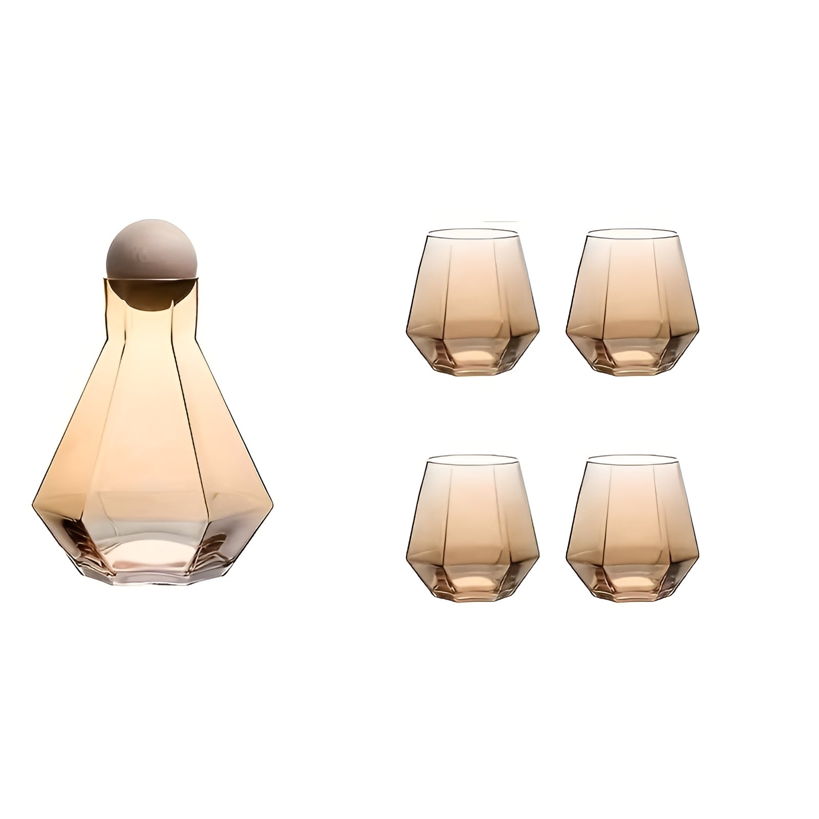 Diamantglass-Karaffesett Med 4 Glass – Moderne Og Dekorativt | 5-delers Sett Med Lokk Til Vann Juice Og Vin - Bernstein