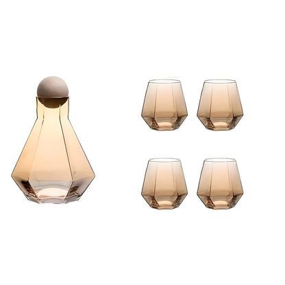 Diamantglass-Karaffesett Med 4 Glass – Moderne Og Dekorativt | 5-delers Sett Med Lokk Til Vann Juice Og Vin - Bernstein