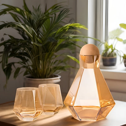 Diamantglass-Karaffesett Med 4 Glass – Moderne Og Dekorativt | 5-delers Sett Med Lokk Til Vann Juice Og Vin - Bernstein