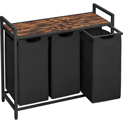 Kleskurv Med Rom – Uttrekkbar Kleskurv Med Oppbevaringsrom | Svart Metall Og Trelook I Brunt
