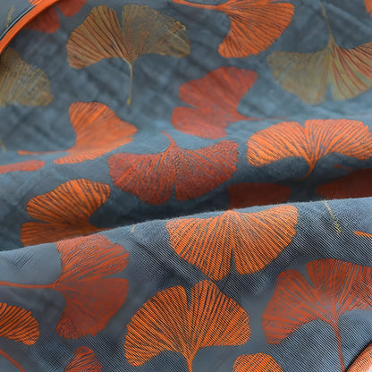 Loungewearsett i Bomull – Ginkgo-bladtrykk, Knappelukking og Komfortabel Passform