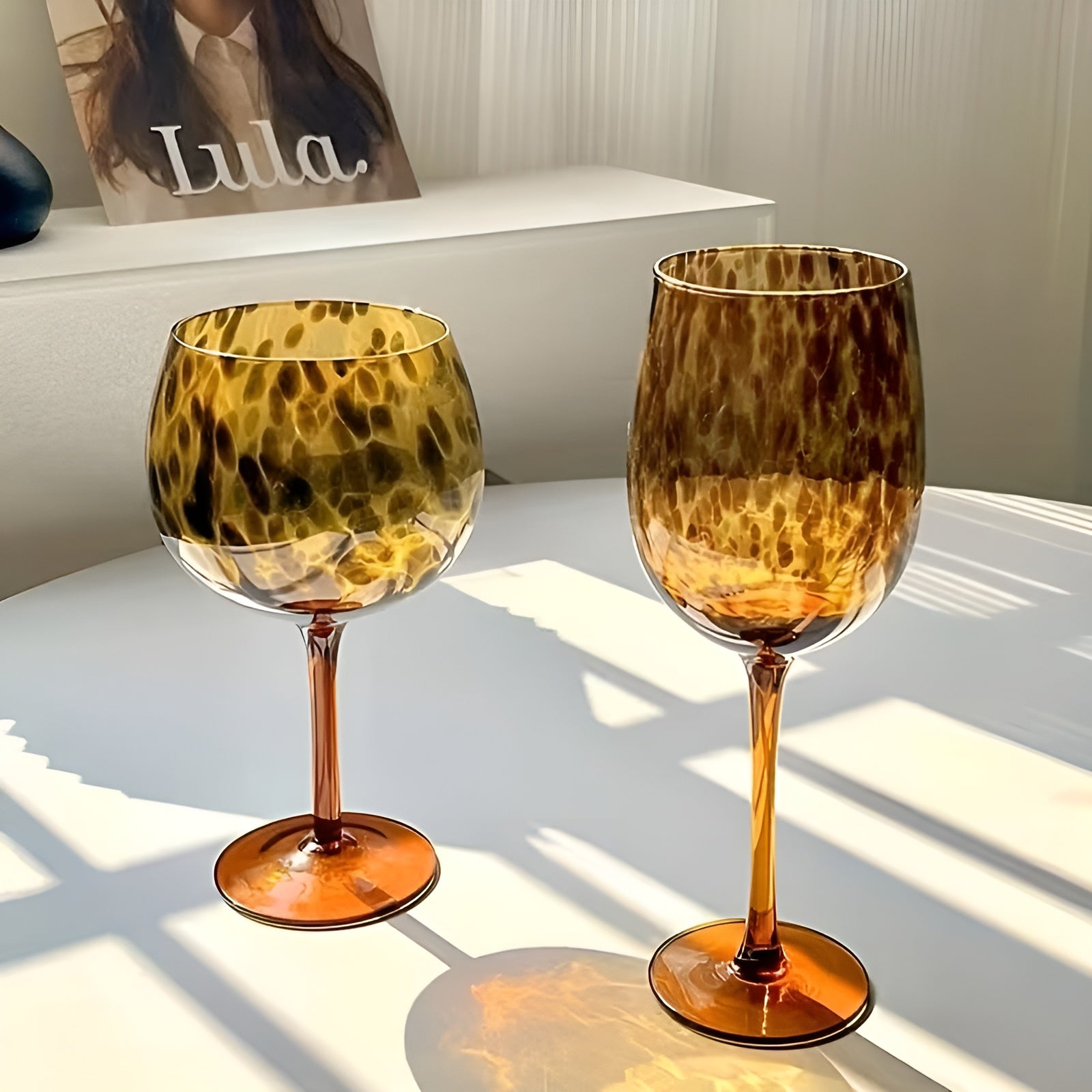 Vinglass Med Leopardmønster –  Vintage-design I Sett Med 2 | Perfekt For Spesielle Anledninger