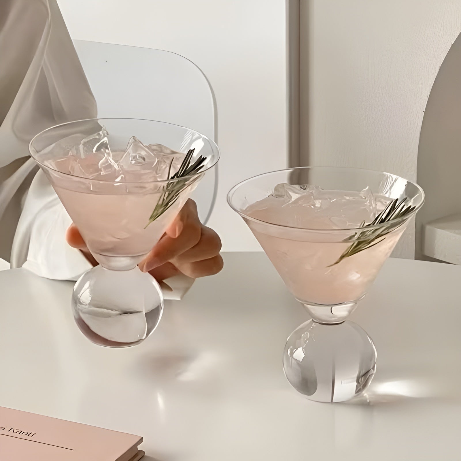 Retro Martiniglass Uten Stilk, 250 ML – Rosa Krystallcocktailglass I Vintage-design, Kan Brukes Om Igjen Og Tåler Oppvaskmaskin