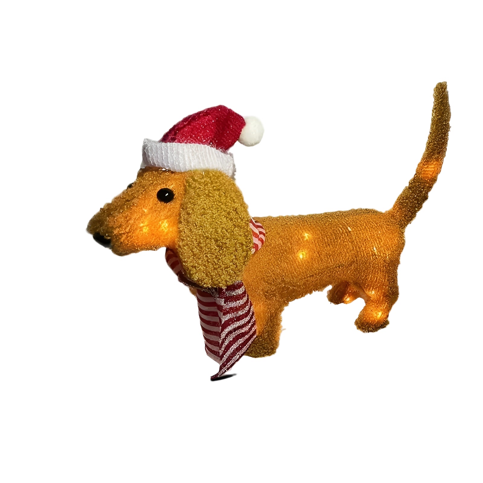 LED Hund med Rød Lue – Lysende Juledekorasjon | Perfekt for Hus og Hage