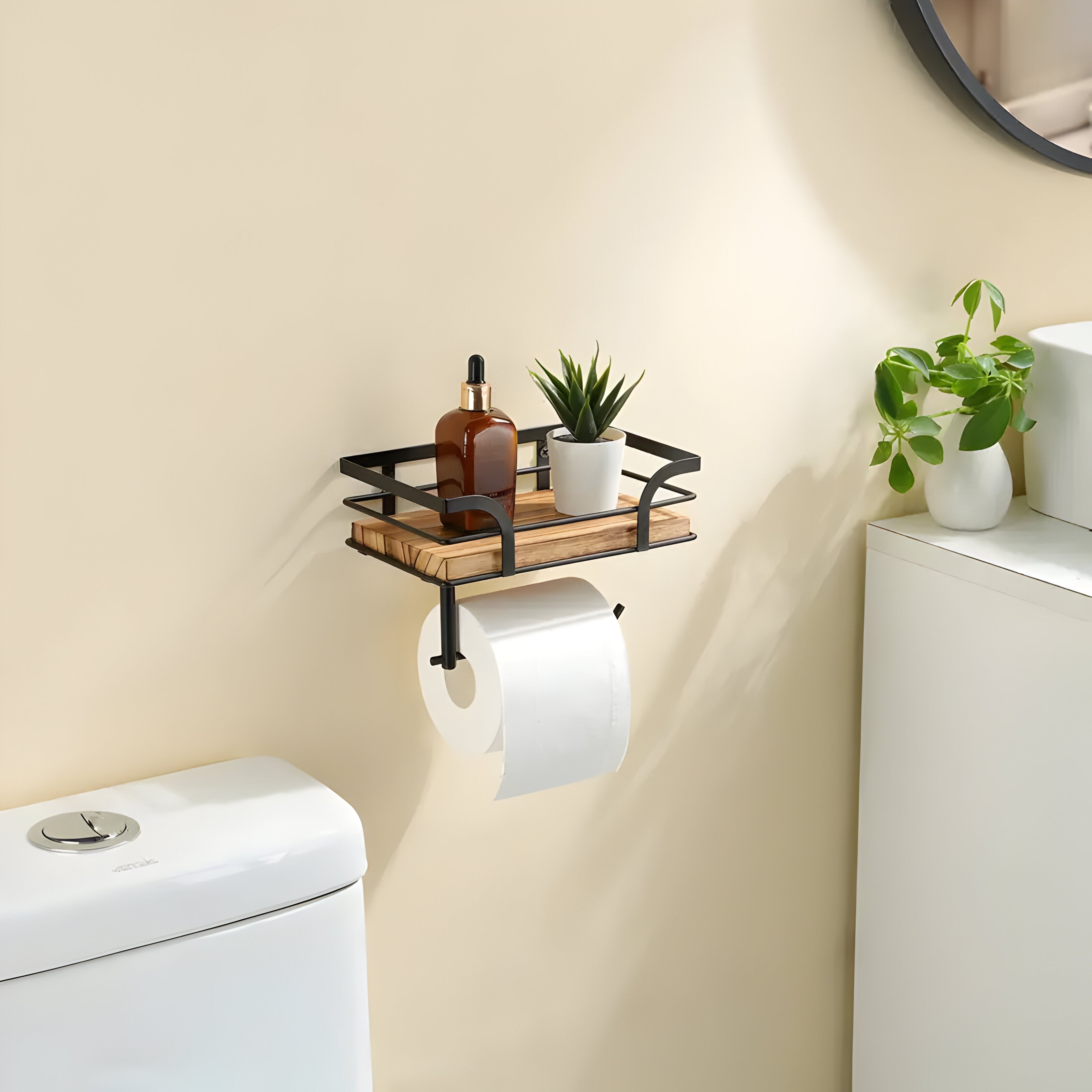 Nordal – Veggmontert Papirholder I Tre Med Hylle